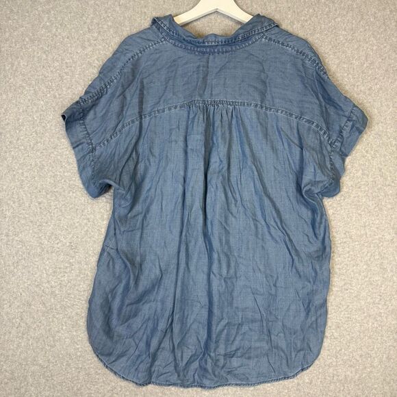 Ellen Tracy Women's Large Blue Lyocell Hi Low Short Sleeve Shirt Top Blouse - Picture 7 of 8